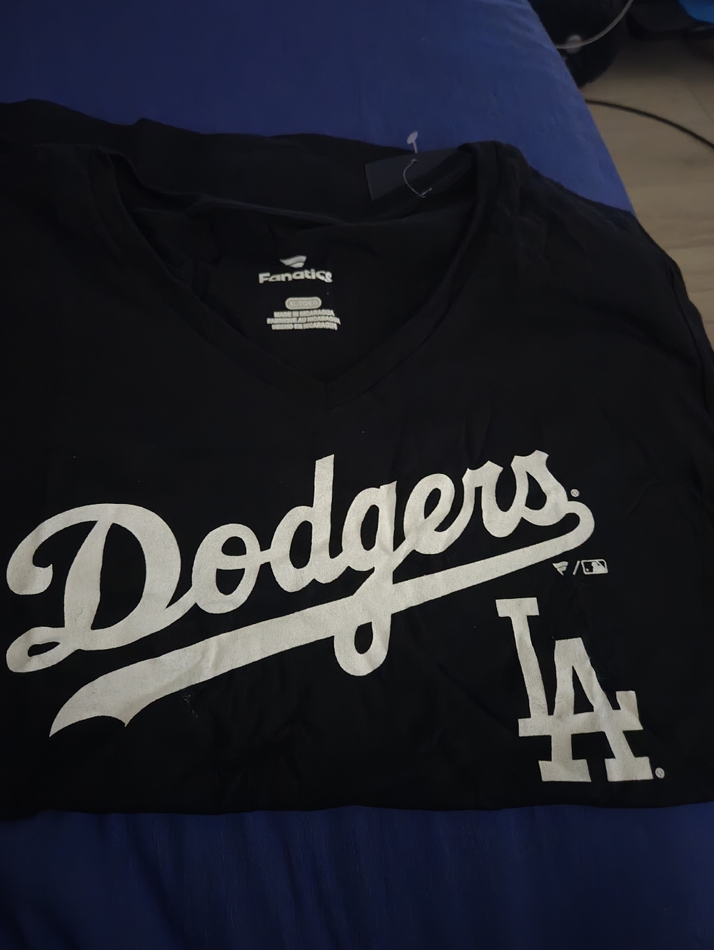 Fanatics Black Dodgers Script Tee - White Logo